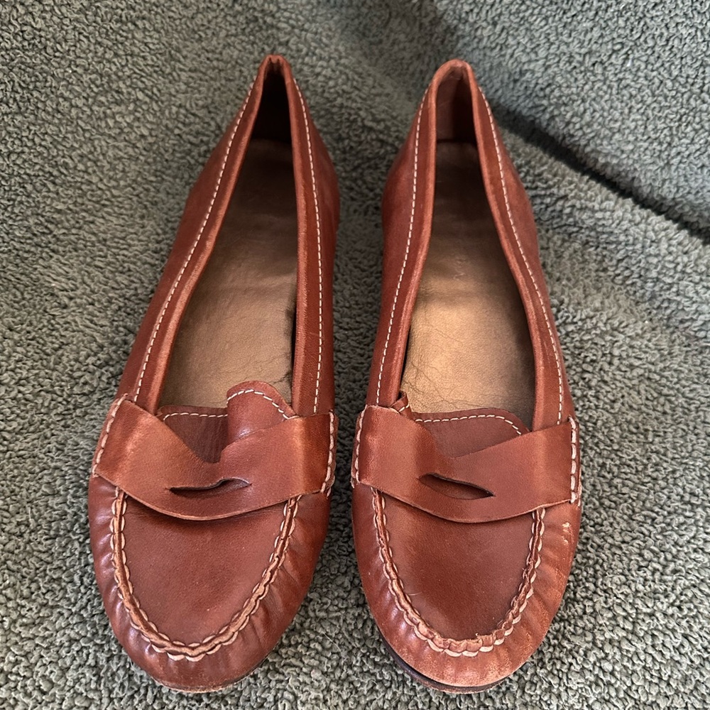 COLE HAAN Leather Brown Women Moc-Toe Penny Loafers - 10